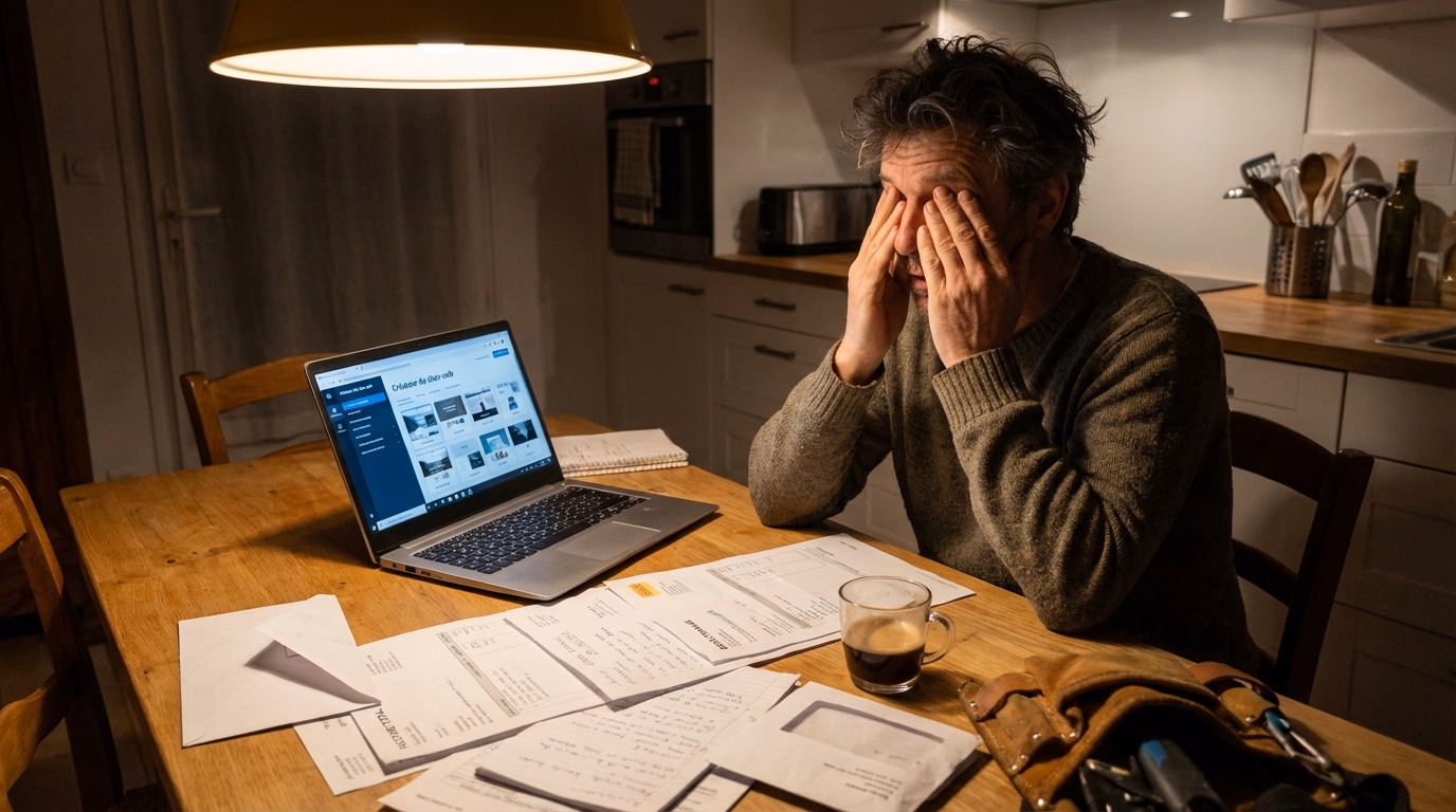 Artisan comparant des devis de sites web sur sa table de travail